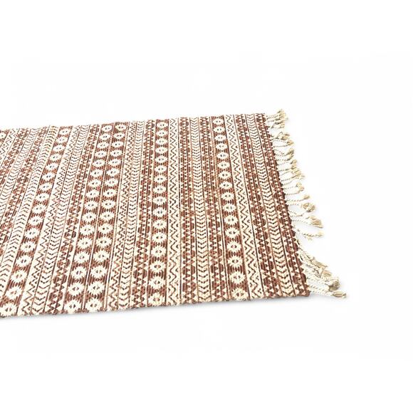 Patina Vie Cotton Throw Rug Mat Tassel Aztec Clay Red 60"X35" For Anthropologie - Picture 2 of 4